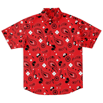 Red paisely short sleeve button down shirt