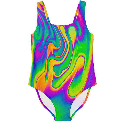 Rainbow Swirl Liquid Marbled Rave Swimsuit