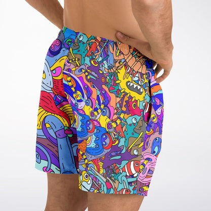 — Blue Dense Cartoon Rave Swim Trunks
