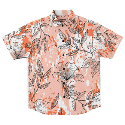 Orangy flowers short sleeve button down shirt