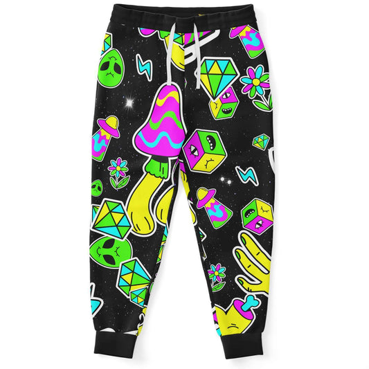 Black Cartoon Sticker Rave Joggers