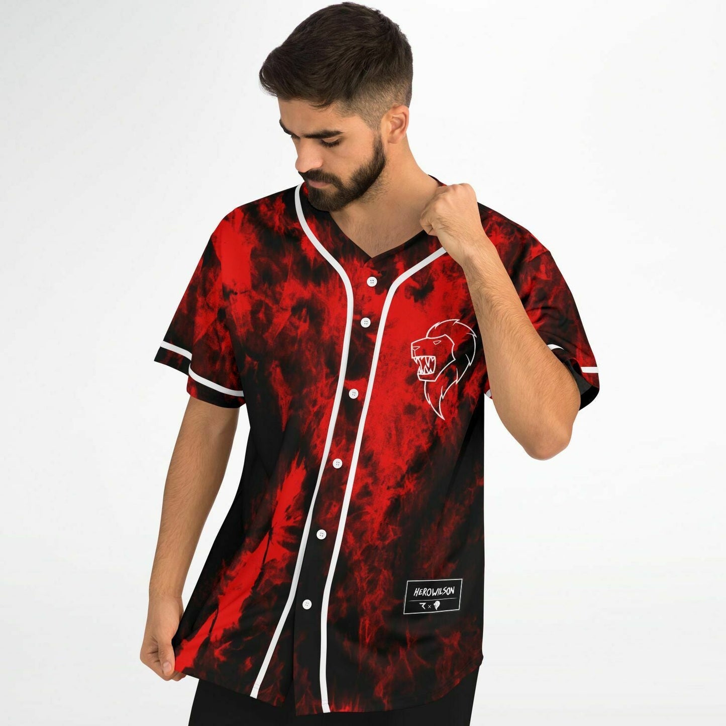 Red Black Roaring Lion Rave Baseball Jersey