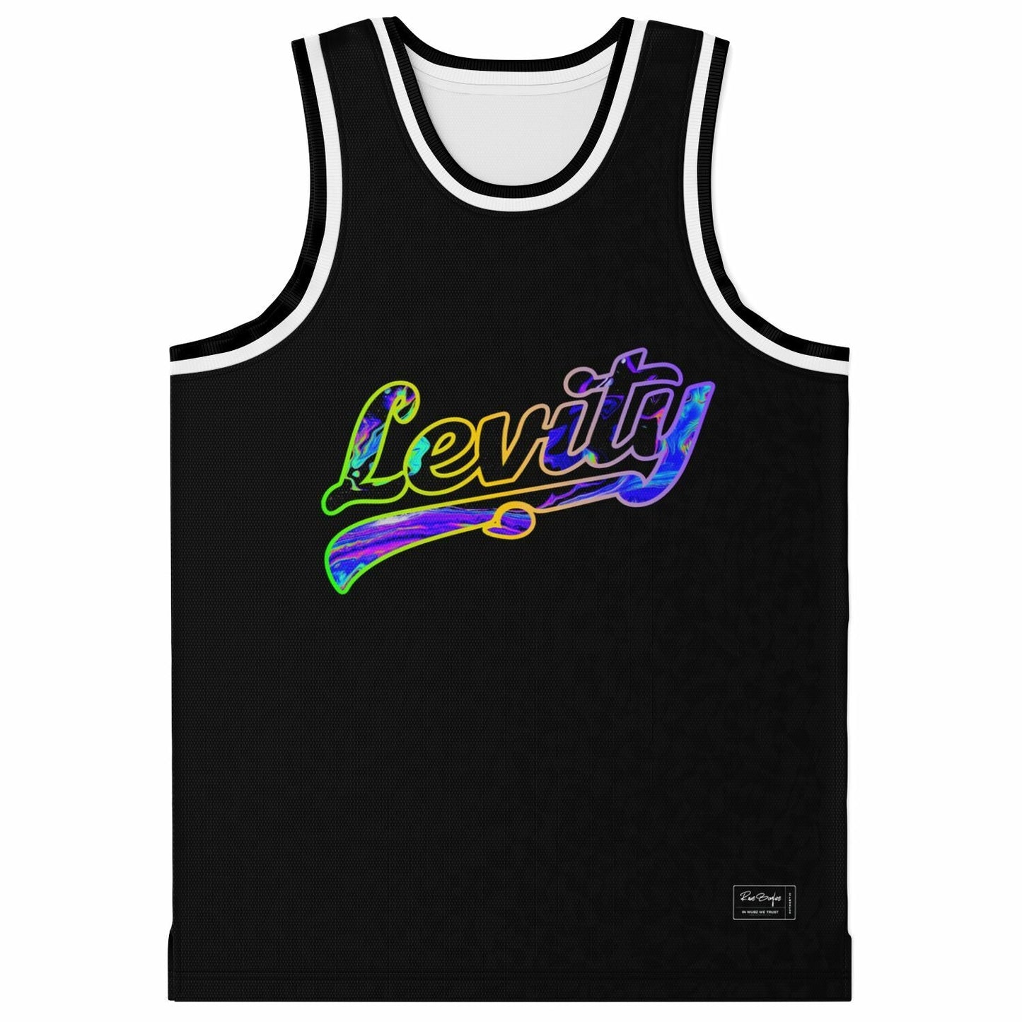 Levity Black Body Script Wordmark Rave Basketball Jersey