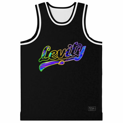 Levity Black Body Script Wordmark Rave Basketball Jersey