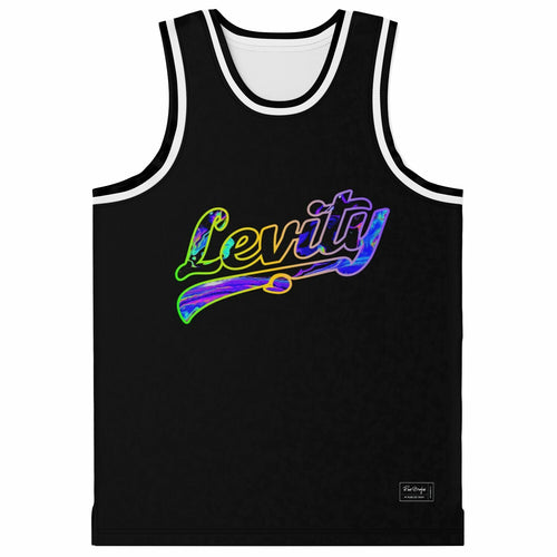 Levity Black Body Script Wordmark Rave Basketball Jersey