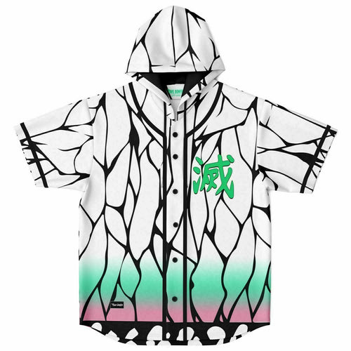 White Cracked Rave Hooded Baseball Jersey