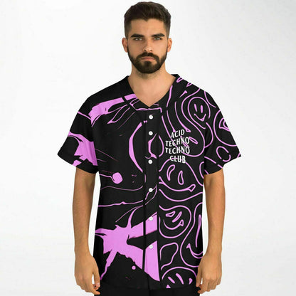Black Pink Split Rave Baseball Jersey