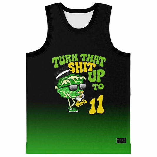 Black Green Cartoon Cannabis Rave Basketball Jersey