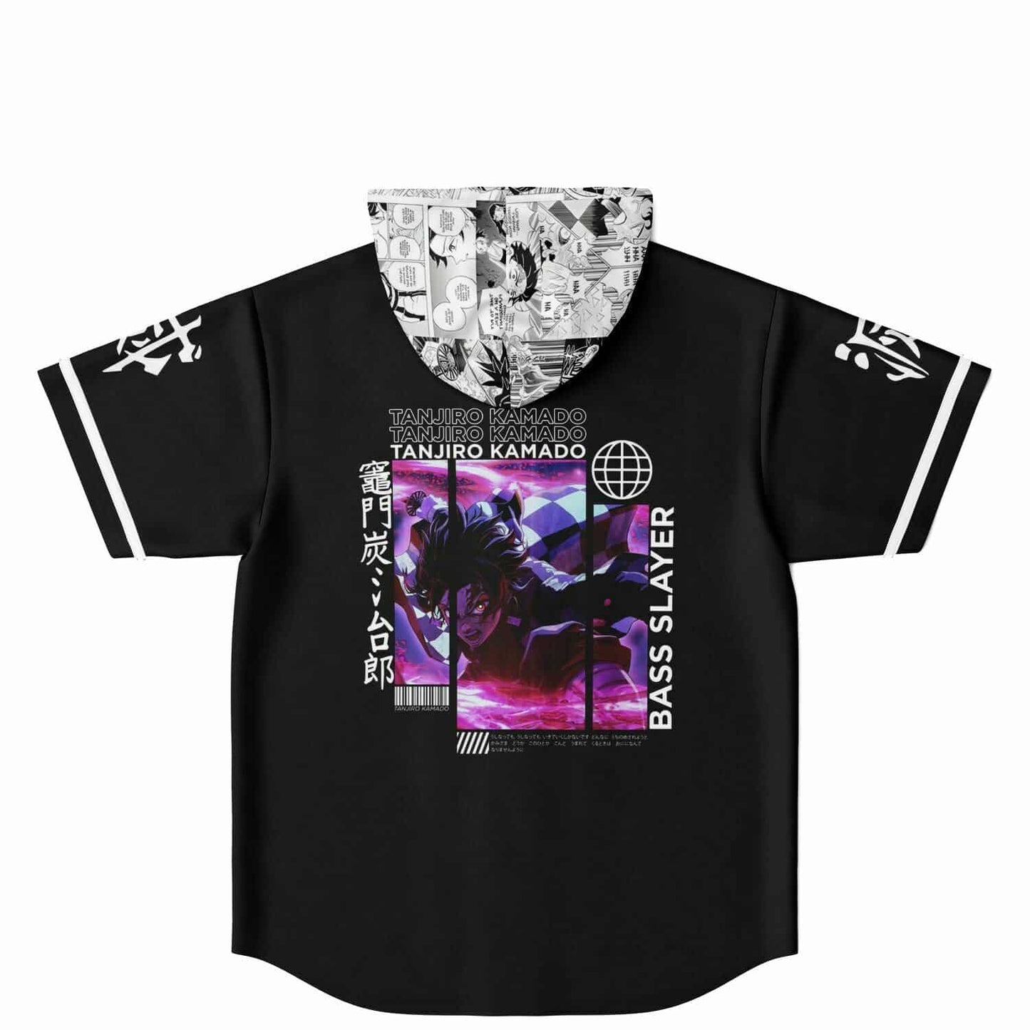 Black Demon Slayer Rave Hooded Baseball Jersey