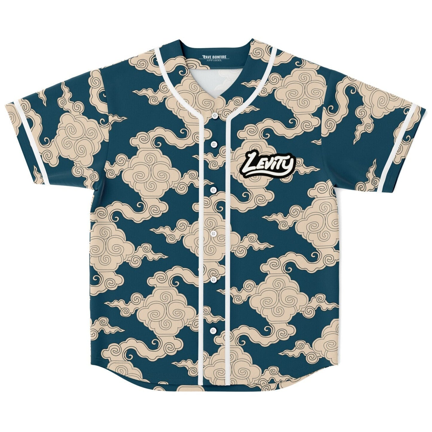 LEVITY Deep Teal Japanese Swirling Rave Baseball Jersey