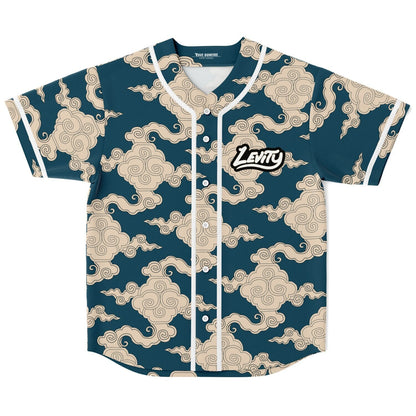 LEVITY Deep Teal Japanese Swirling Rave Baseball Jersey