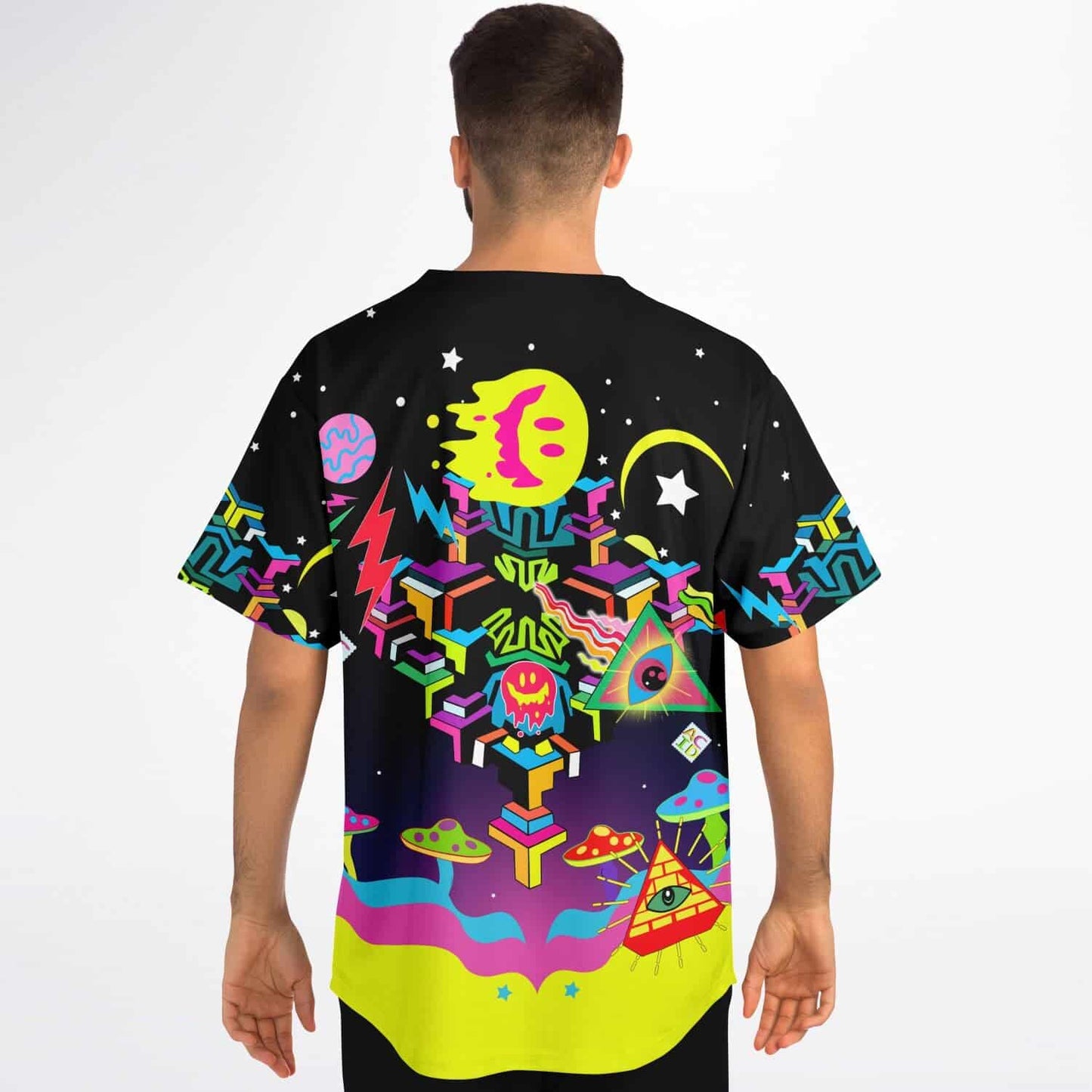 Black Night Psychedelic Cosmic Rave Baseball Jersey