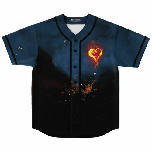 Smoky Blue Flaming Heart Rave Baseball Jersey