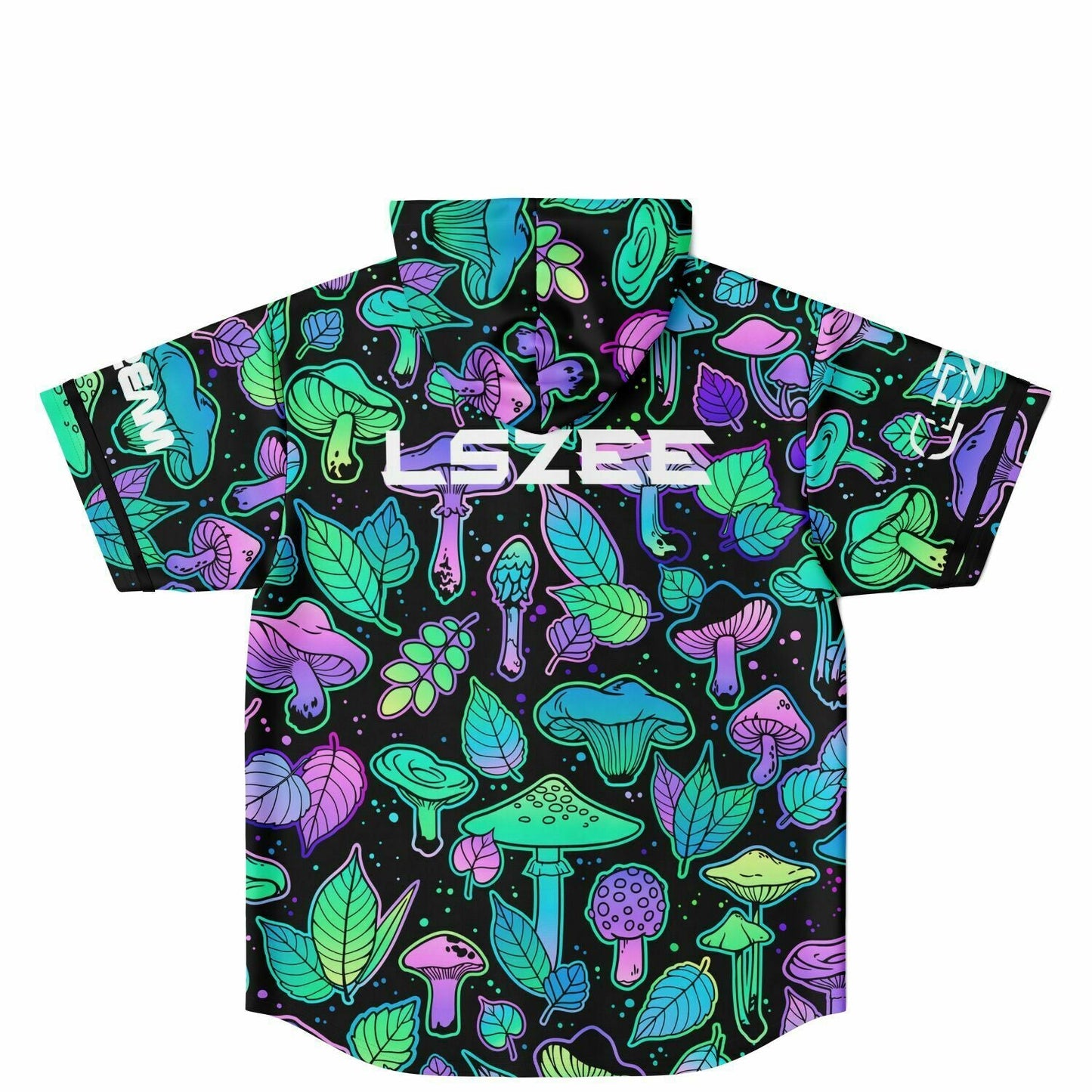 Black Psychedelic Mushrooms Rave Hooded Baseball Jersey