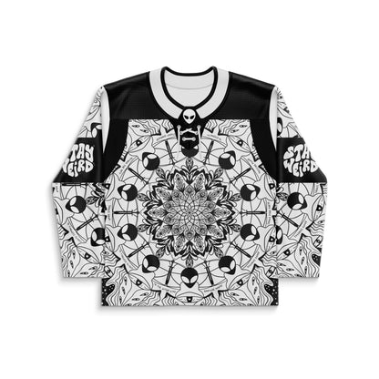 Black White Repeating Alien Rave Hockey Jersey