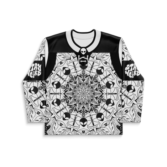 Black White Repeating Alien Rave Hockey Jersey