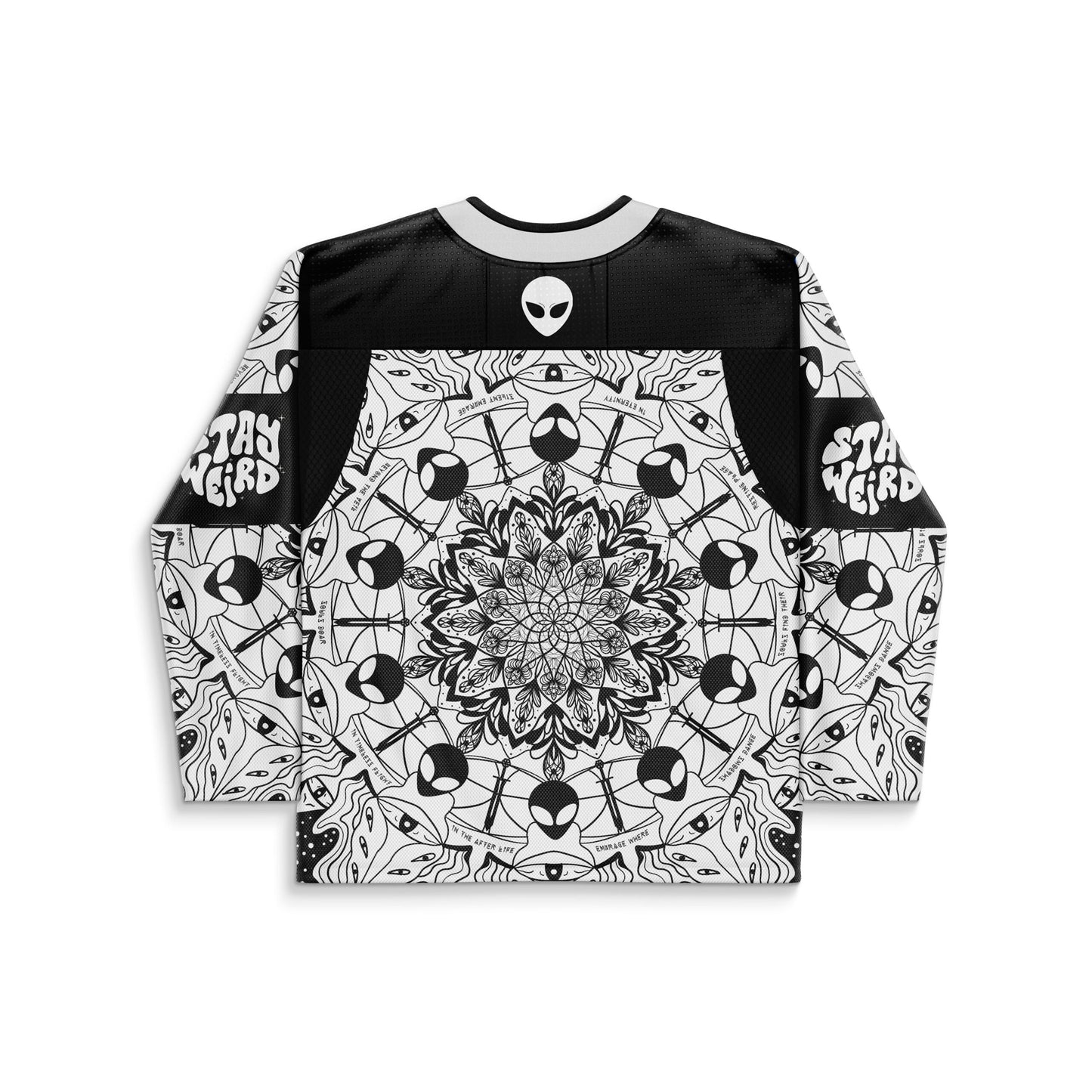 Black White Repeating Alien Rave Hockey Jersey