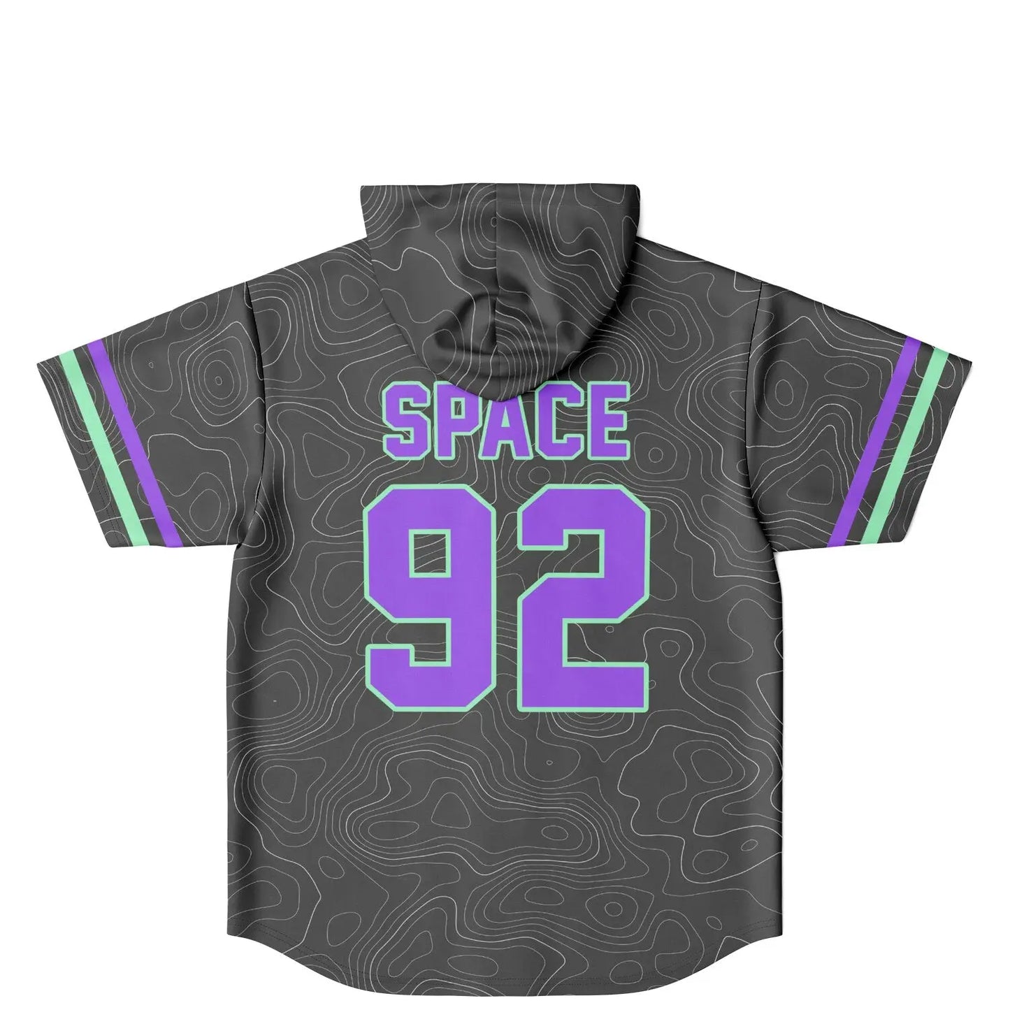 Space 92 Charcoal Topographic Contour Rave Hooded Baseball Jersey