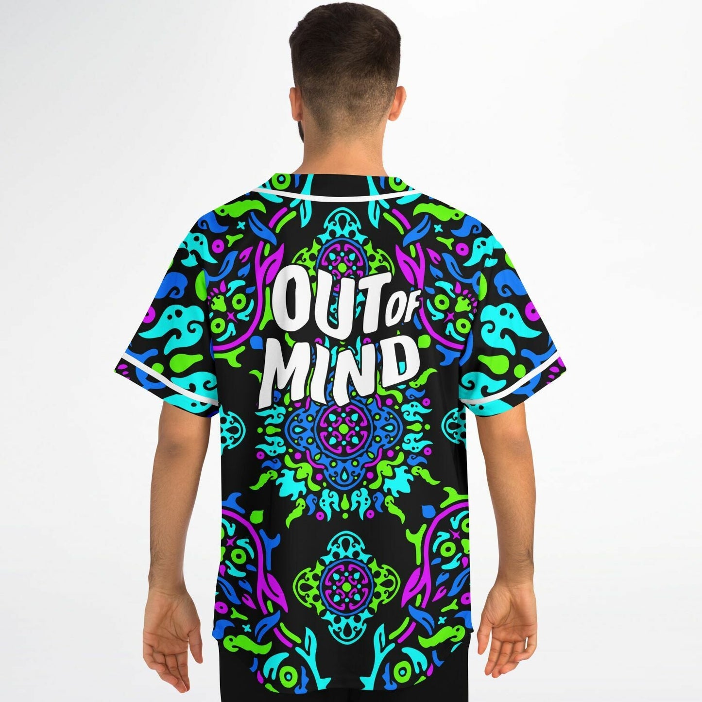 Black Symmetrical Kaleidoscope Rave Baseball Jersey