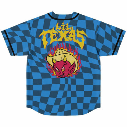 Lil Texas Blue Dark Warped Checkerboard Rave Baseball Jersey