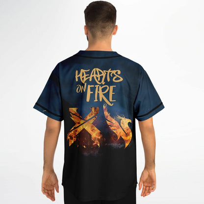 Dark Navy Glowing Fiery Rave Baseball Jersey