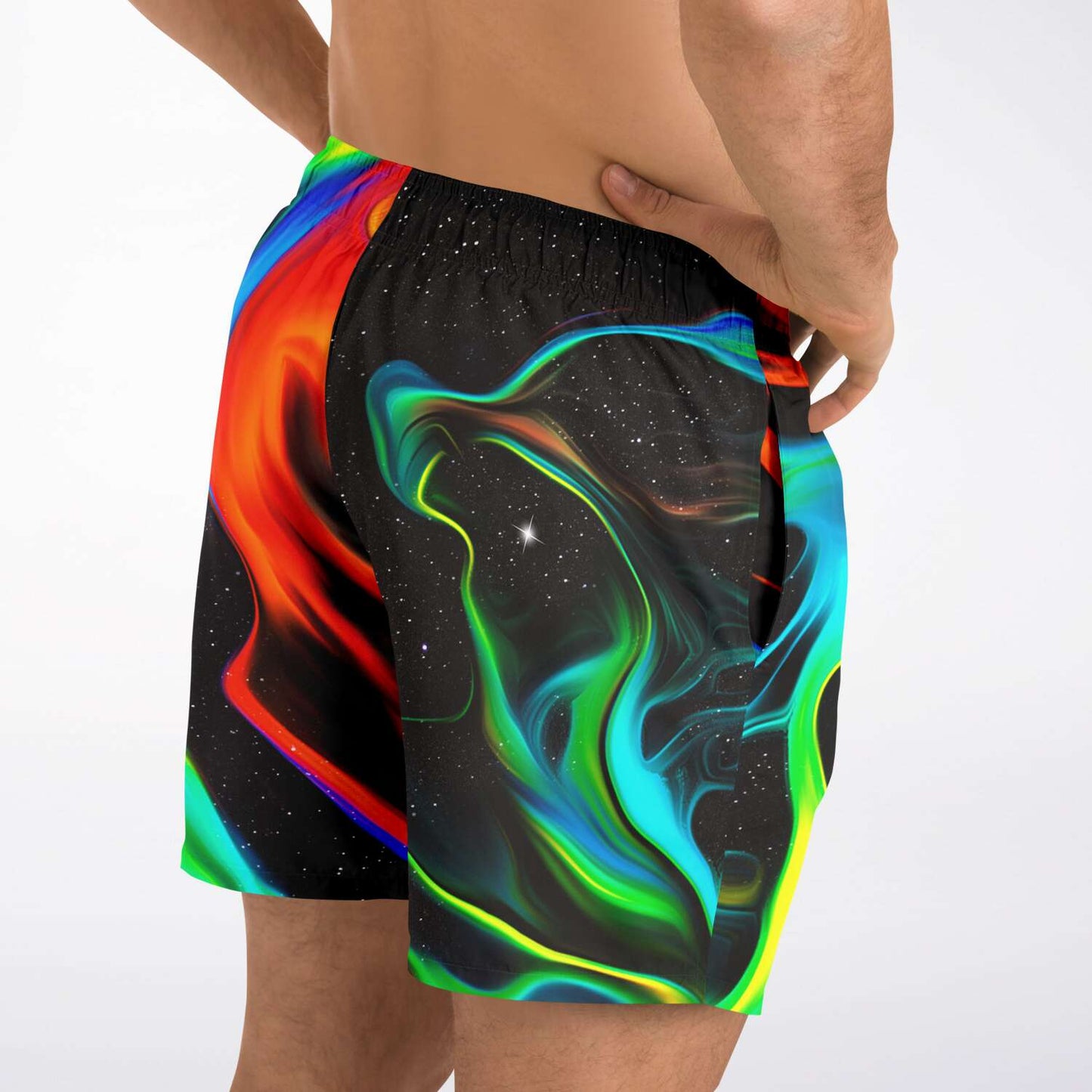 Black Abstract Flowing Rave Swim Trunks