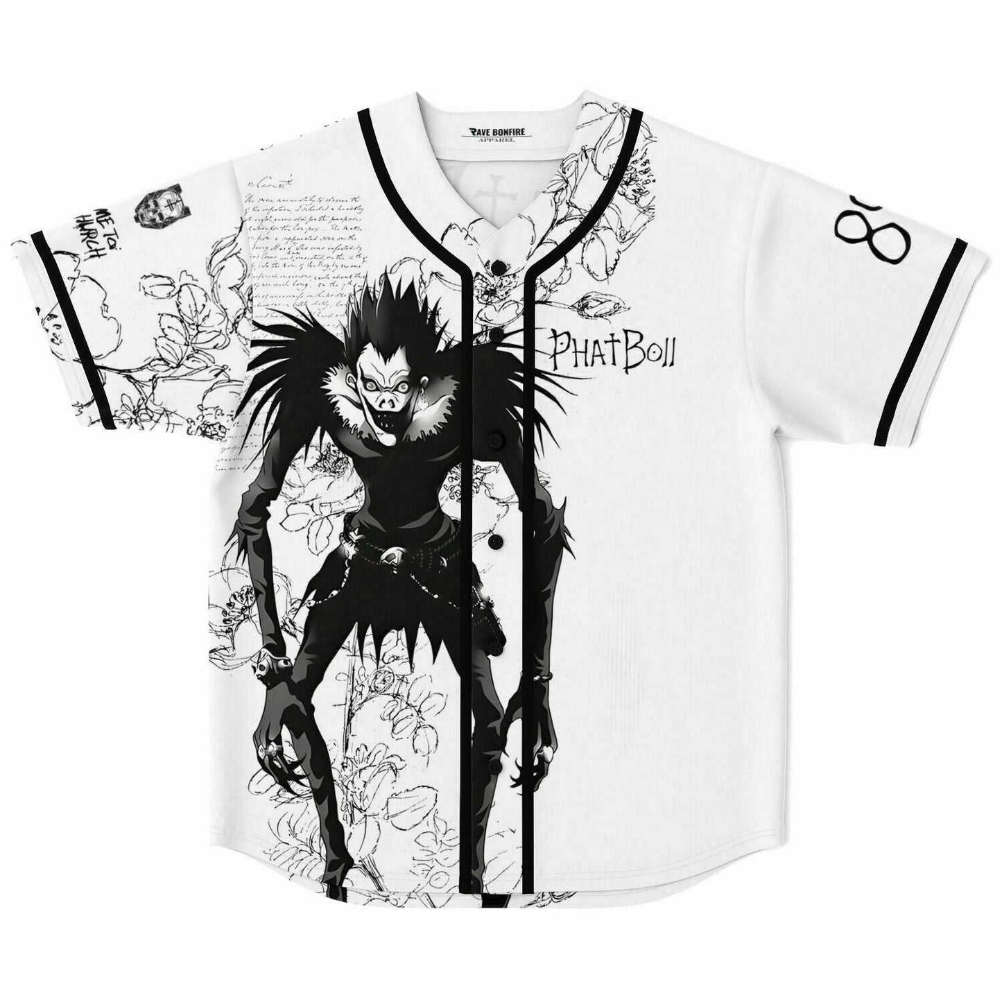 PhatBoii White Black Manga Rave Baseball Jersey