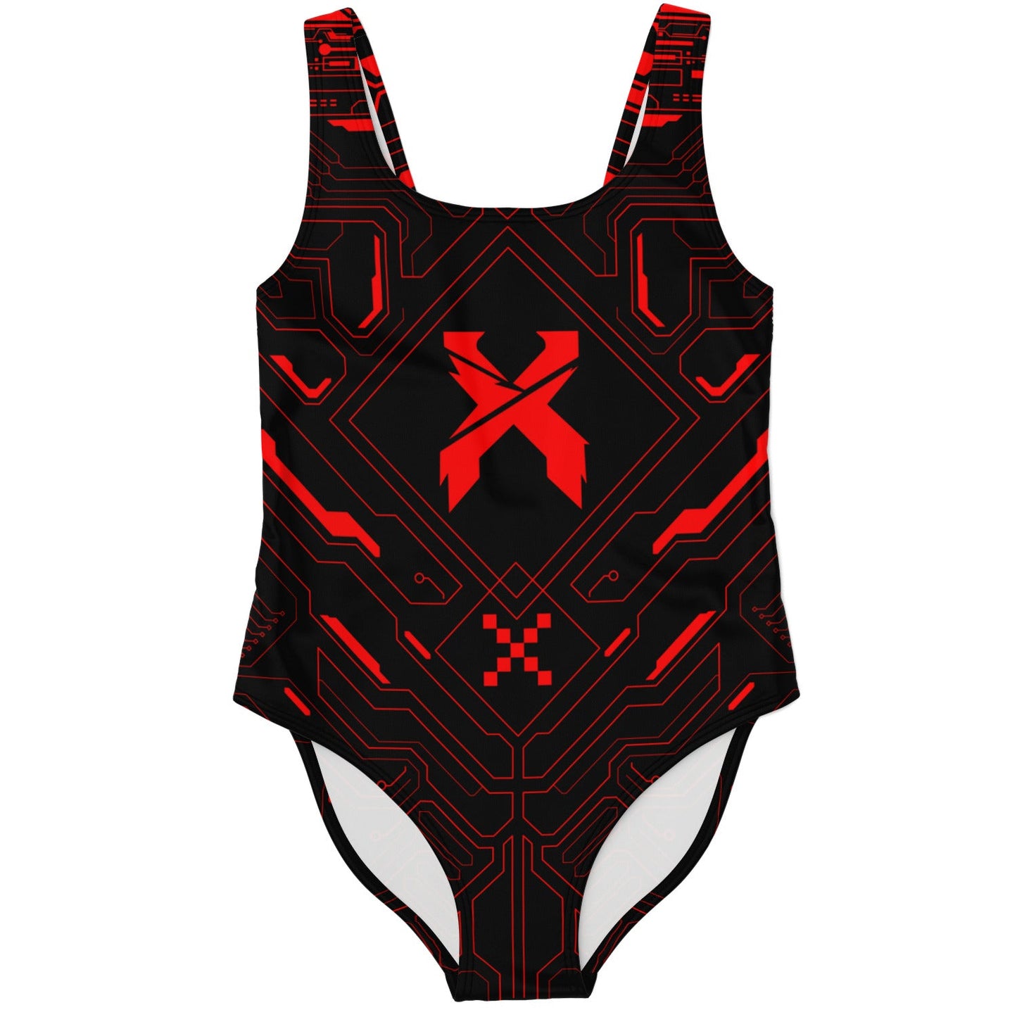 Black Futuristic Circuit Rave Swimsuit