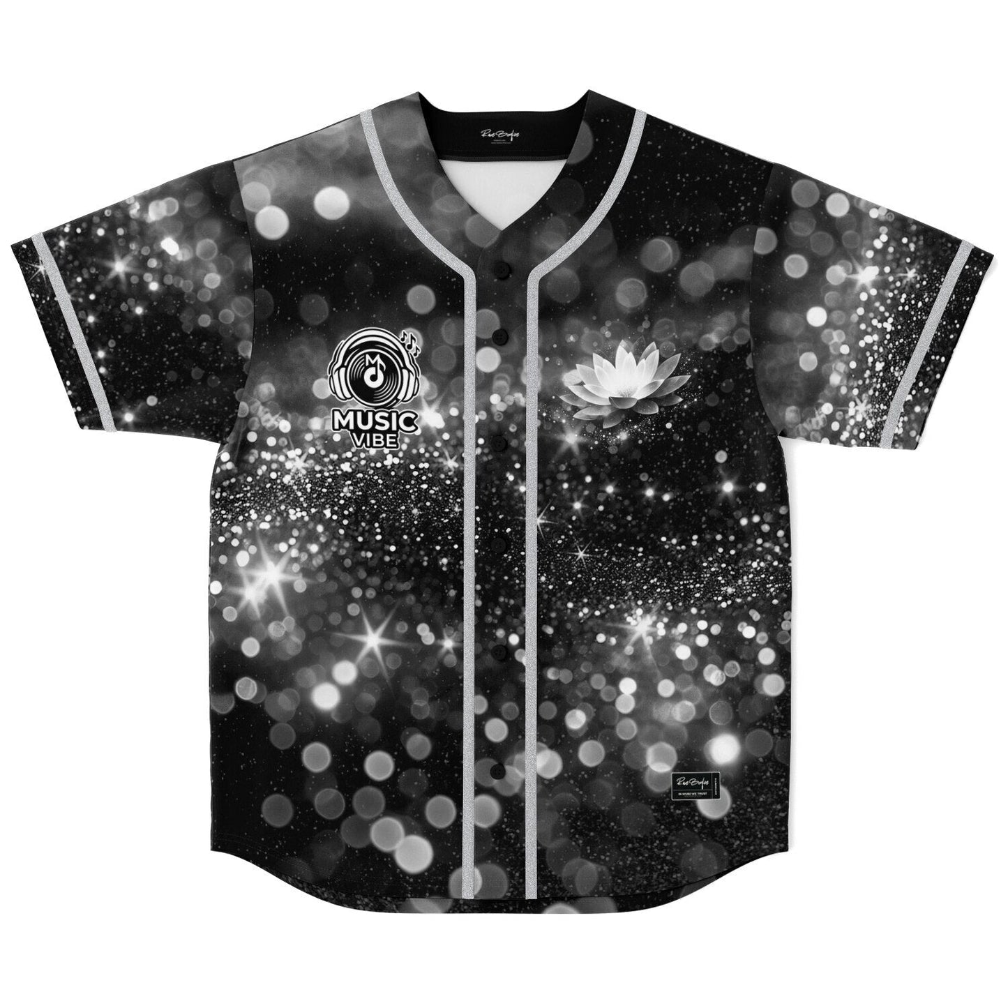 Black White Sparkling Glitter Rave Baseball Jersey