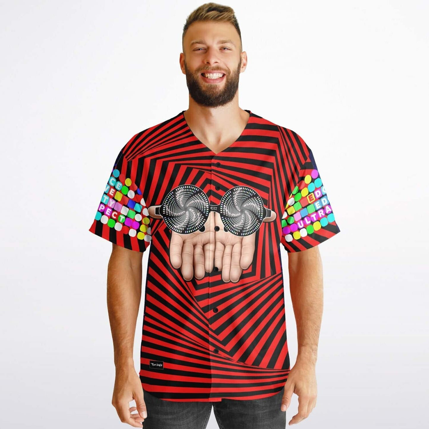Red Hypnotic Spiral Op-Art Reversible Baseball Jersey