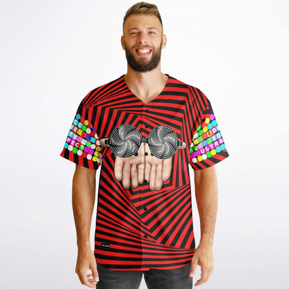 Red Hypnotic Spiral Op-Art Reversible Baseball Jersey