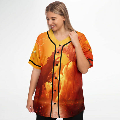 Fiery Orange Two Dragons Rave Baseball Jersey