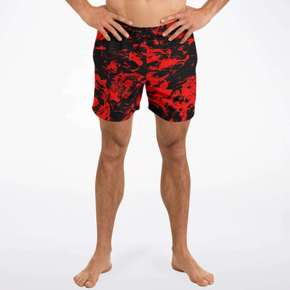 Red Black Abstract Liquid Rave Swim Trunks