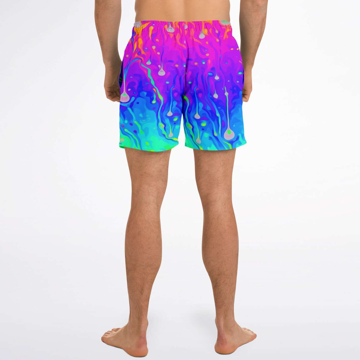 Hot Pink Dripping Fluid Rave Swim Trunks