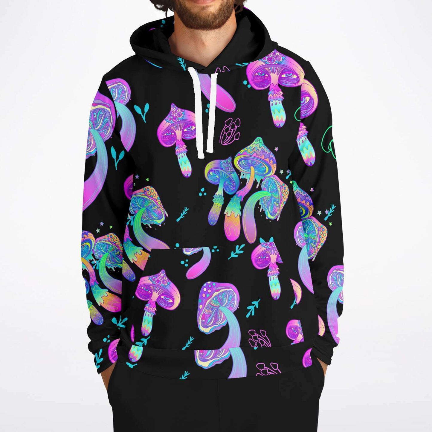 Neon Mushroom Forest Black Rave Hoodie