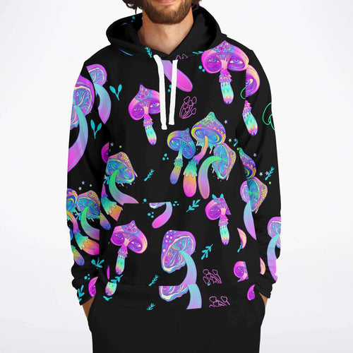 Neon Mushroom Forest Black Rave Hoodie