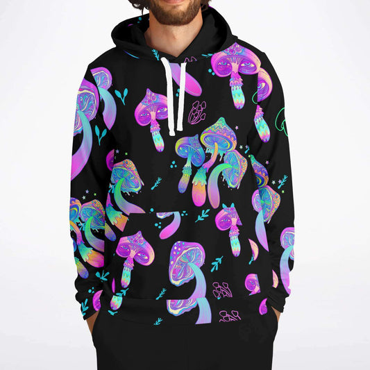 Neon Mushroom Forest Black Rave Hoodie