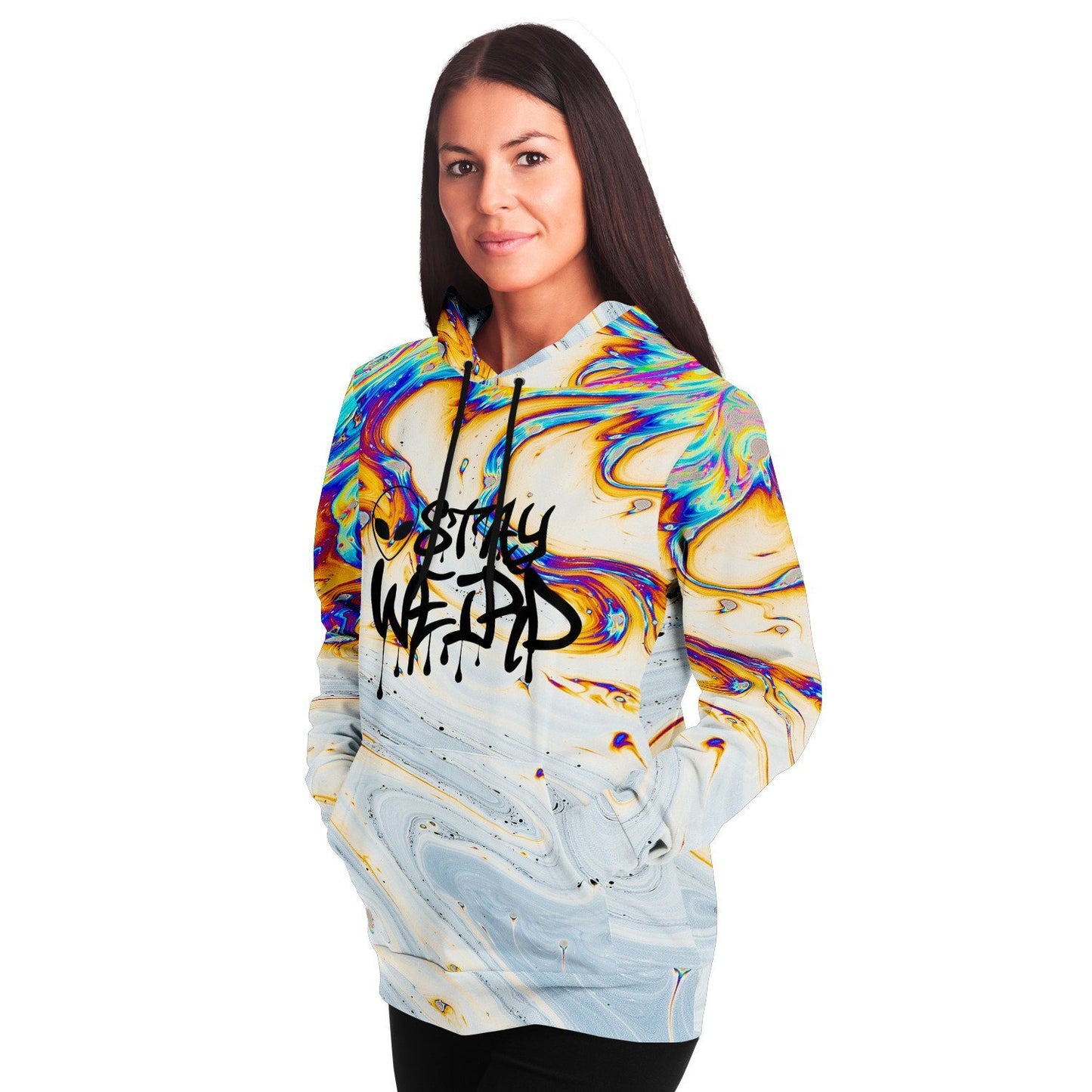 Stay Weird Rainbow Oil Slick Rave Hoodie