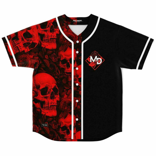 Miles Deep Black Red Tinted Skulls Rave Baseball Jersey
