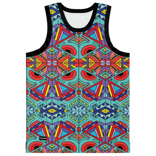 LSDREAM Turquoise Symmetrical Kaleidoscopic Rave Basketball Jersey