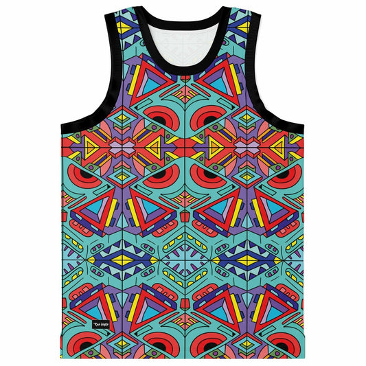 LSDREAM Turquoise Symmetrical Kaleidoscopic Rave Basketball Jersey