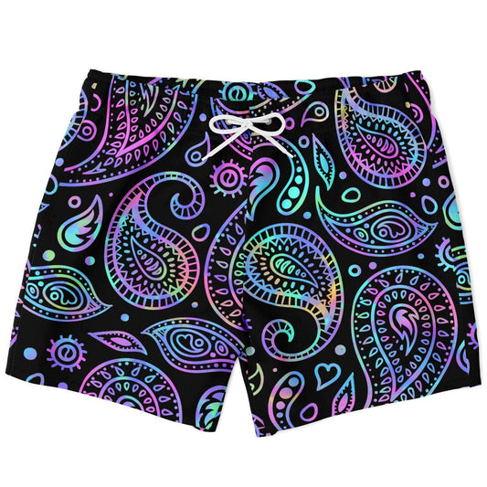 Black Paisley Bandana Rave Swim Trunks