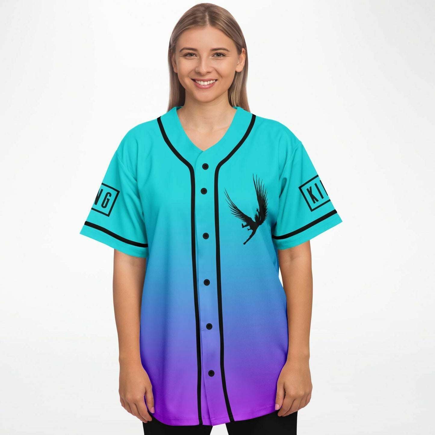 Sullivan King Teal Purple Winged Eagle Rave Baseball Jersey