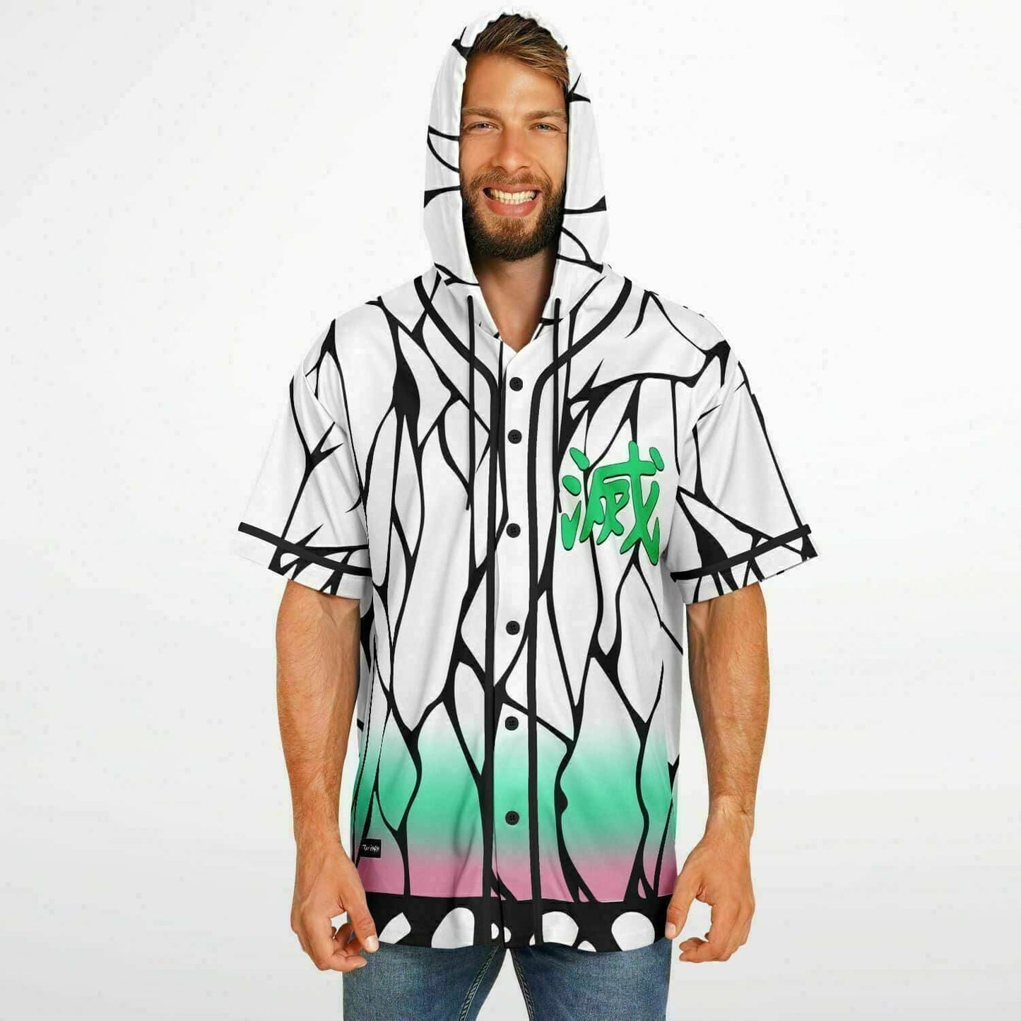 White Cracked Rave Hooded Baseball Jersey