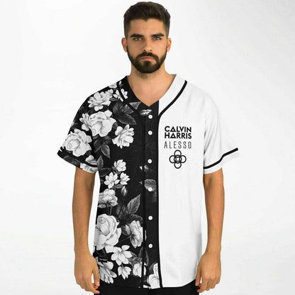 Calvin Harris Black White Rose Floral Rave Baseball Jersey