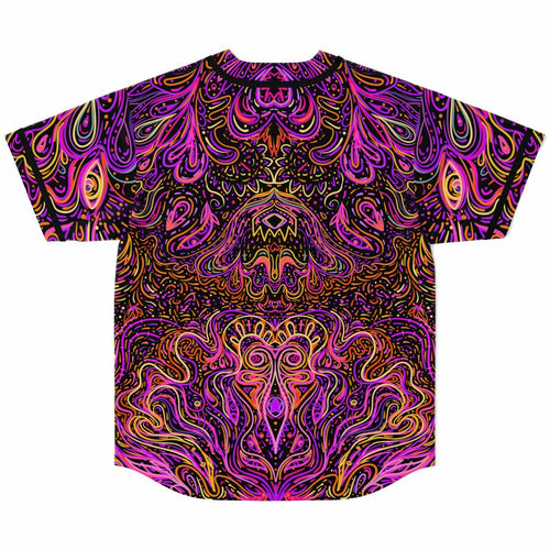 Magenta Symmetrical Psychedelic Rave Baseball Jersey