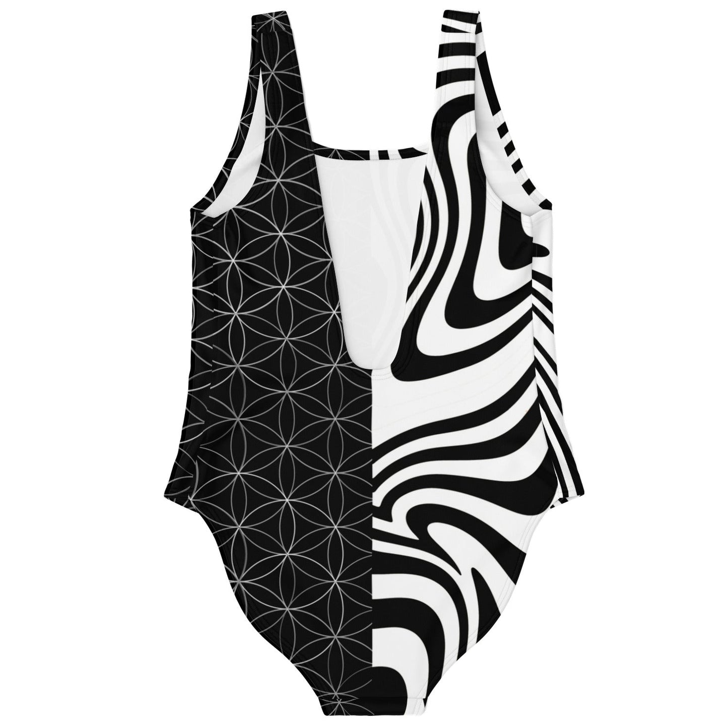 Black White Split Rave Swimsuit