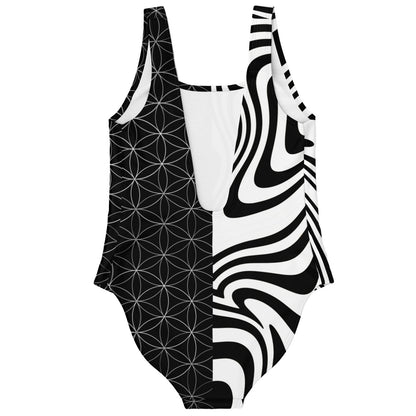 Black White Split Rave Swimsuit