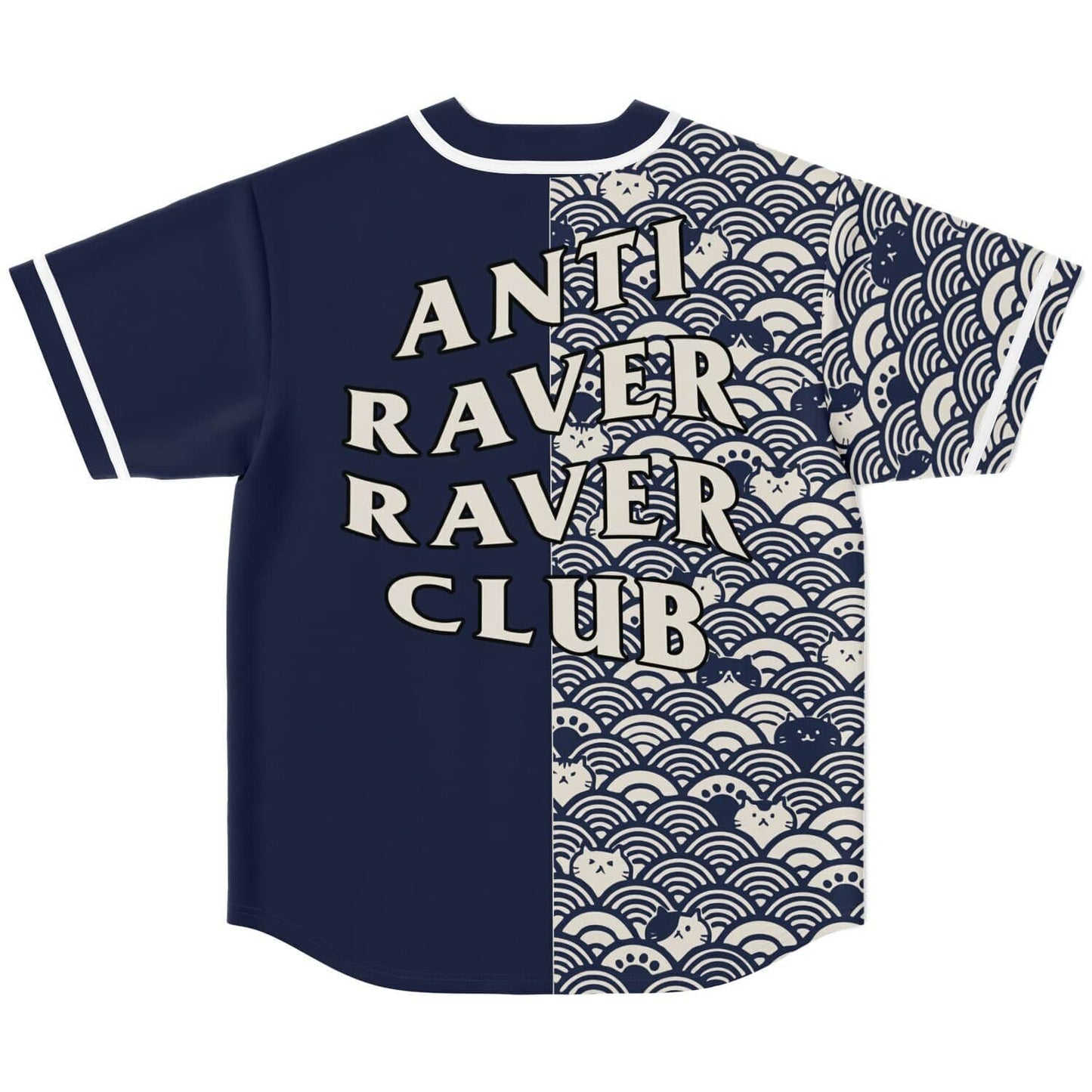 Navy Blue Japanese Seigaiha Rave Baseball Jersey