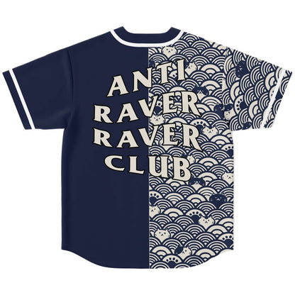 Navy Blue Japanese Seigaiha Rave Baseball Jersey